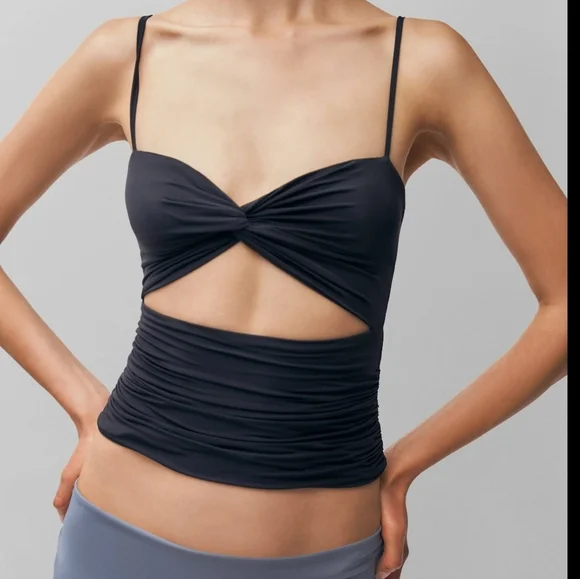 NWT Danielle Guizio Beia Twist Top Black Size Large - Picture 2 of 16